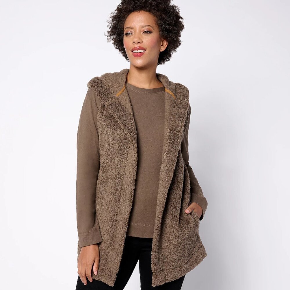 Koolaburra by UGG Brushed Back Sherpa Cozy Vest Brown S Sleeveless Hooded